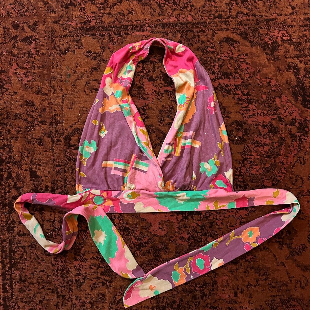 Vintage Psychedelic Disco Halter Top Size M